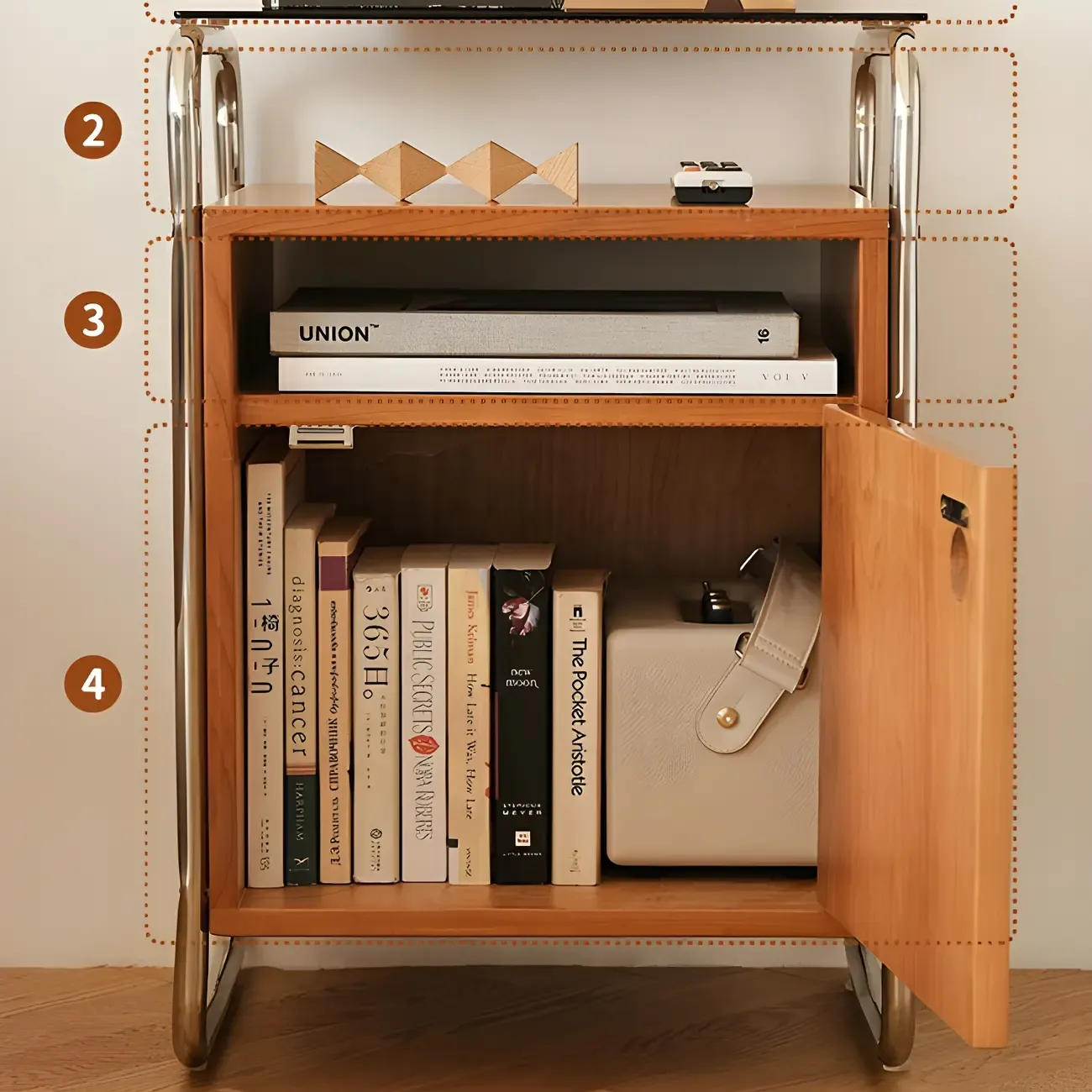 Natural Finish Narrow Glass-Top Light Wood Nightstand