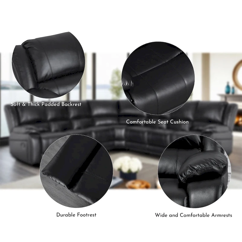 129W 7-Seat Faux Leather Manual Recliner Large Sectional Reclining Sofa