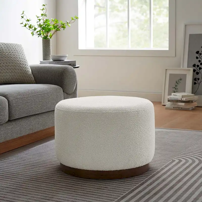 Tilden Large 23/29/38 Round Boucle Upholstered Ottoman