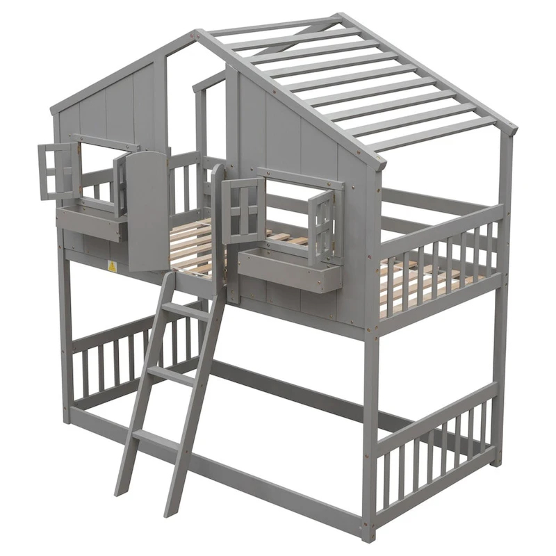 win over Twin House Bunk Bed with Roof