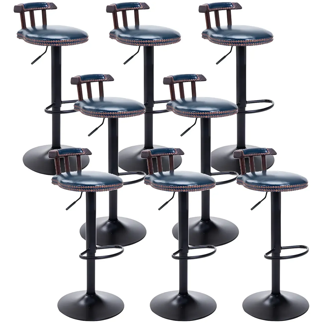 Industrial Round Leather Adjustable Bar Stools