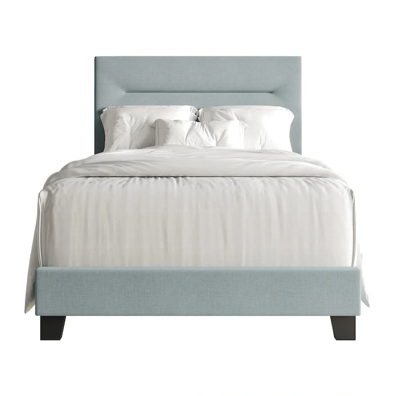 Linen Upholstered Bed, Foam-Padded Headboard, Rubberwood/MDF, Seats 2, Grey/Blue/Beige/Light Blue, Twin/Full/Queen/King