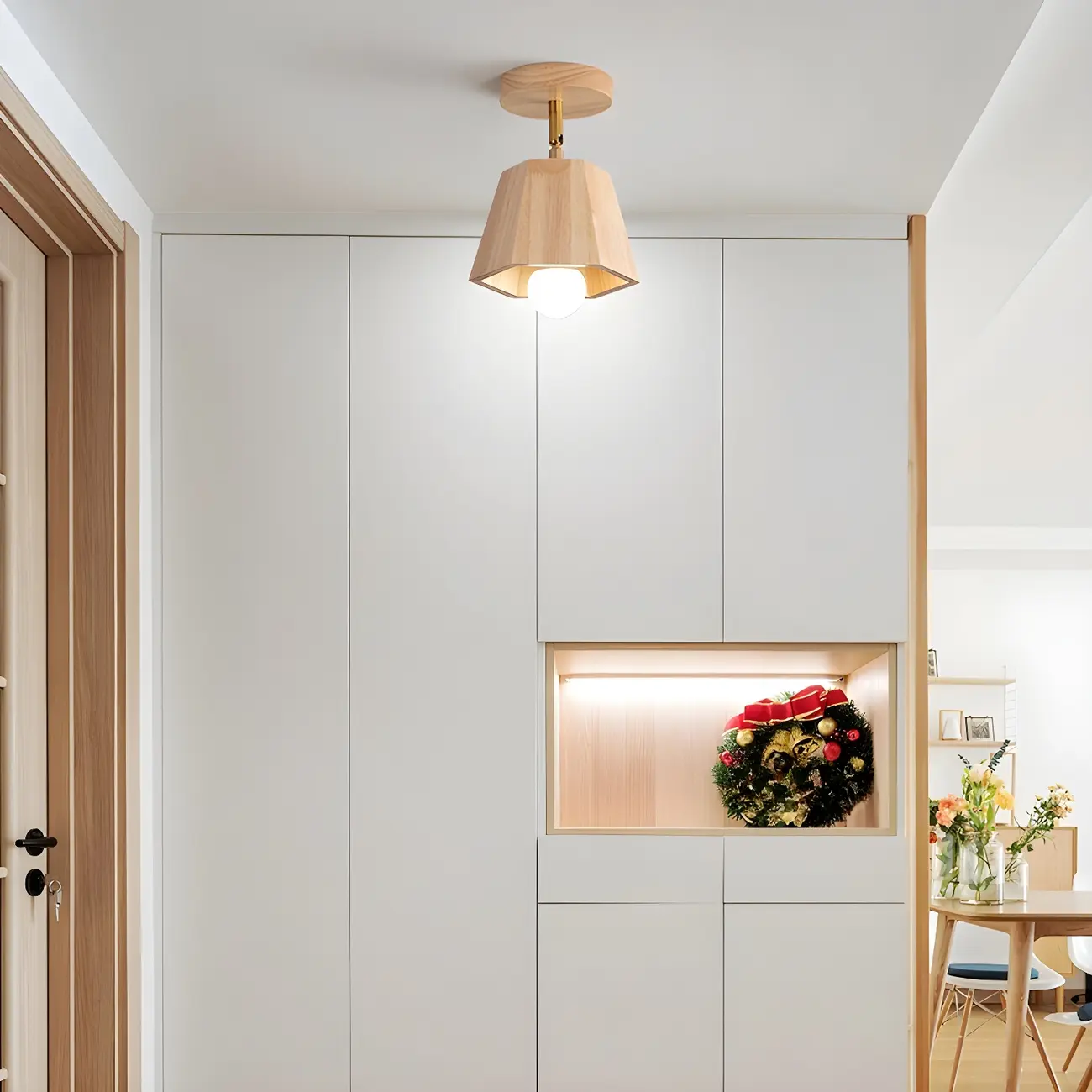 4-Light Adjustable Natural Rubber Wood Semi Flush Track Light