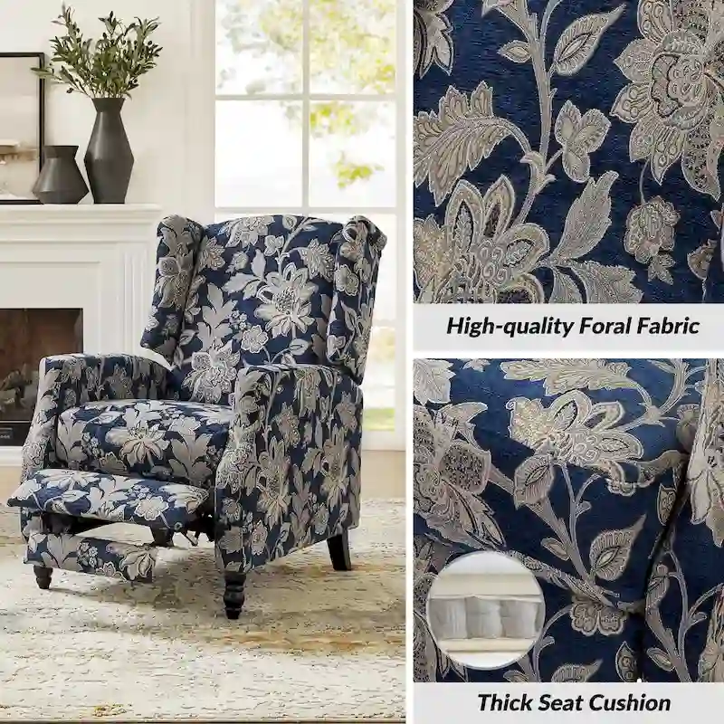 Damaris Mid-Century Modern Manual Pushback Recliner with Wingback Design by HULALA HOME