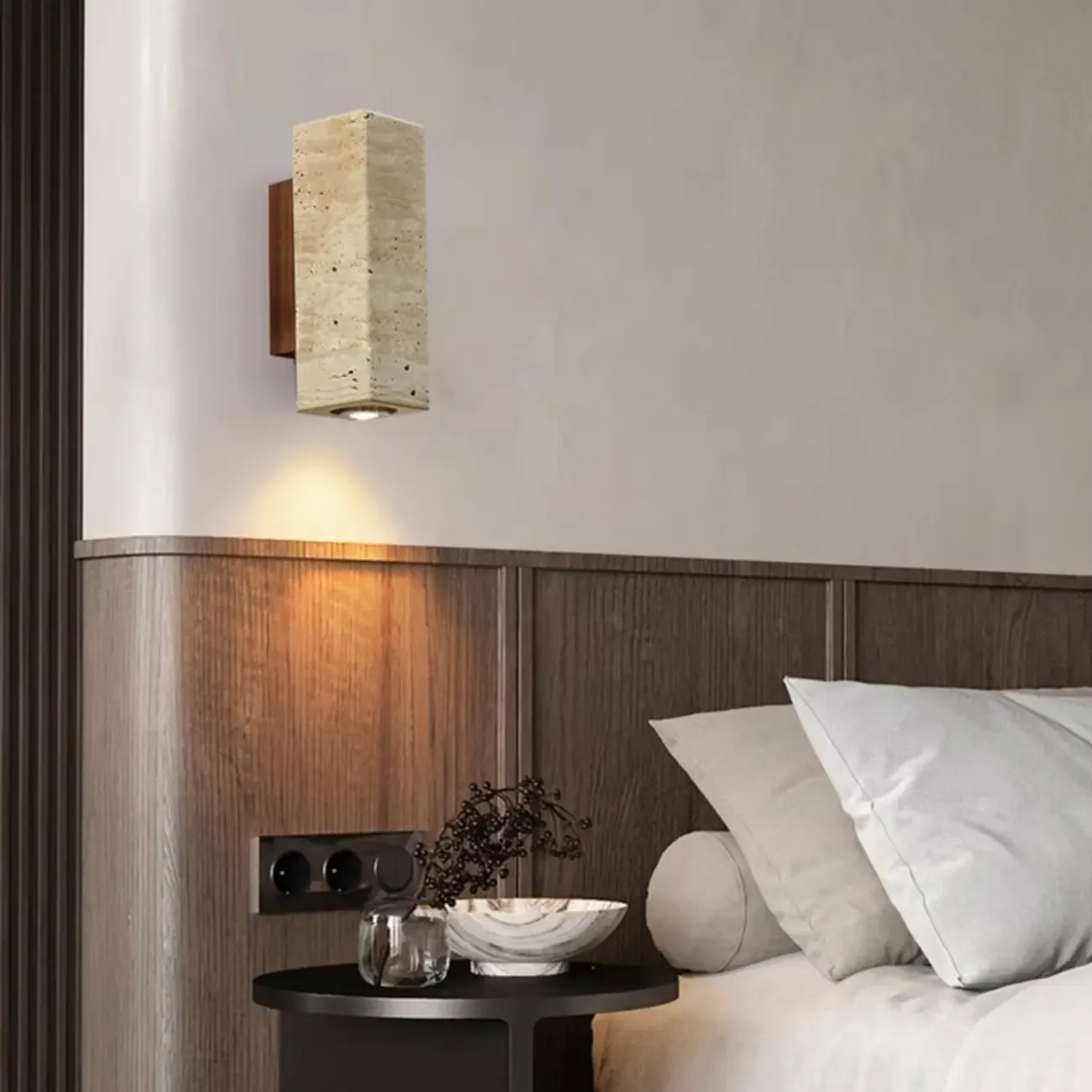 Minimalist Beige Stone Geometric Adjustable Wall Sconce