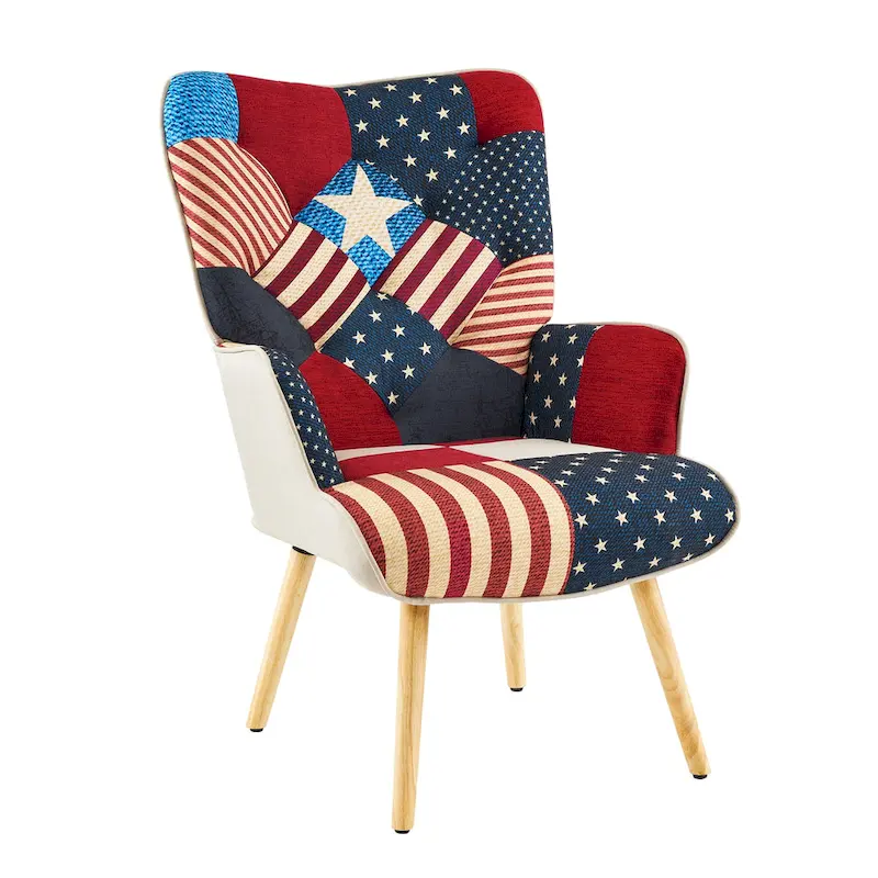 Linen Upholstered Modern Armchair Accent Chair with Wood Legs