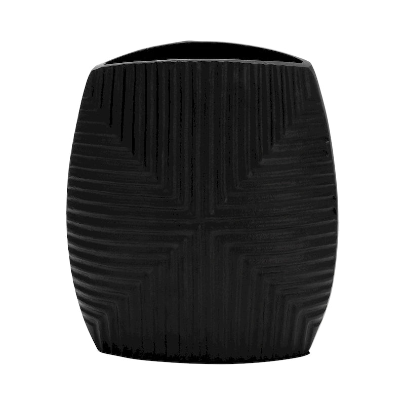 10  Ribbed Metal Vase Contemporary Black Aluminum Decorative Table Vase For Home, Office, Outdoor Decor Accents -
