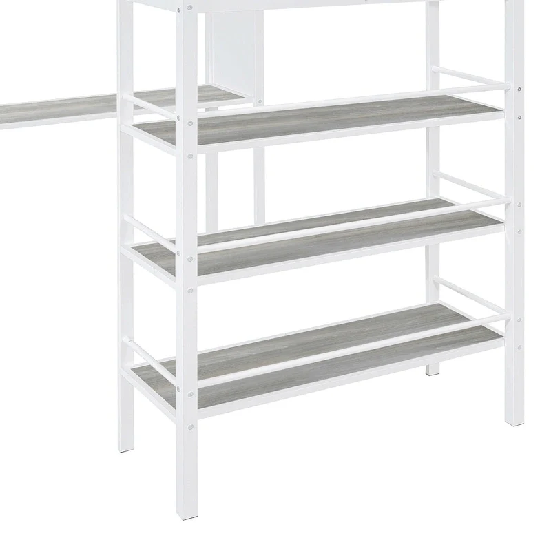 White Twin Loft Metal Bed with Shelves