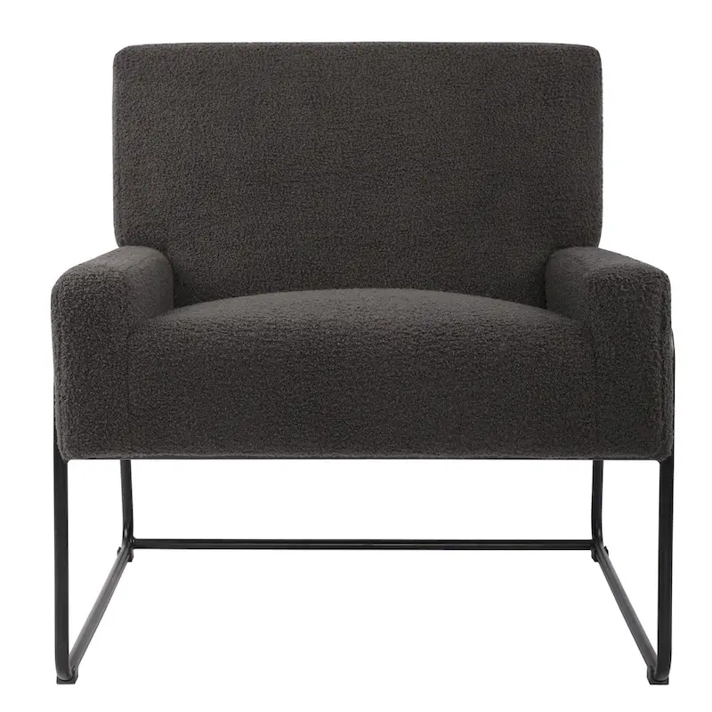 Boucle Fabric Accent Chair Lamb Wool Armchair with Metal Frame