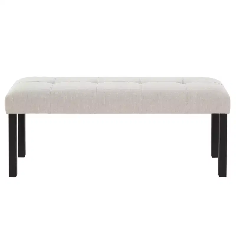 Modern Tufted Linen Dining Bench with Rubber Wood Legs