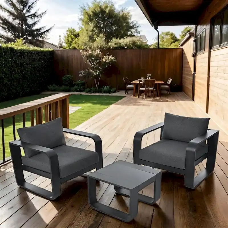 3 Pieces Aluminum Patio Furniture with Cushion and Coffee Table