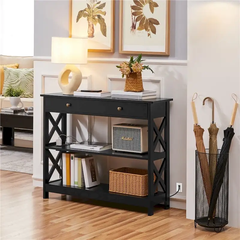 Yaheetech Wooden Console Table with Power Outlet Entryway Table