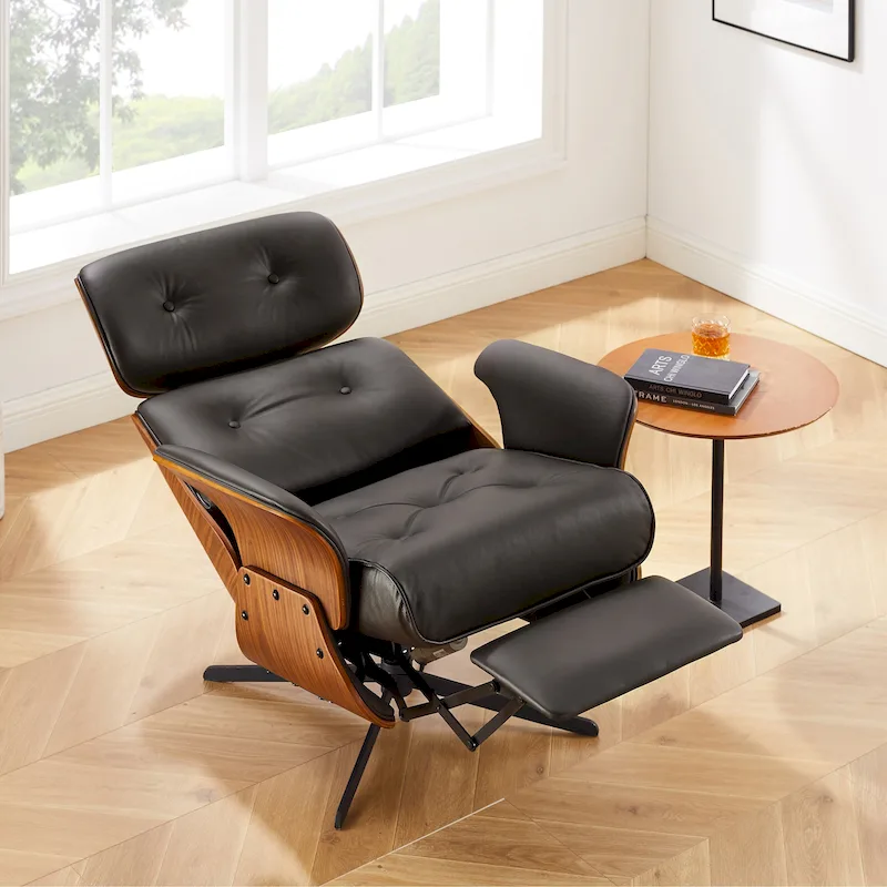 Art Leon Mid-century Modern Genuine Leather Lounge Chair Recliner