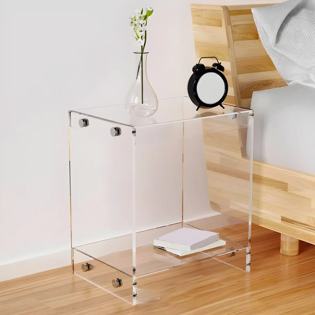 Modern Acrylic Bedside Table with Shelf