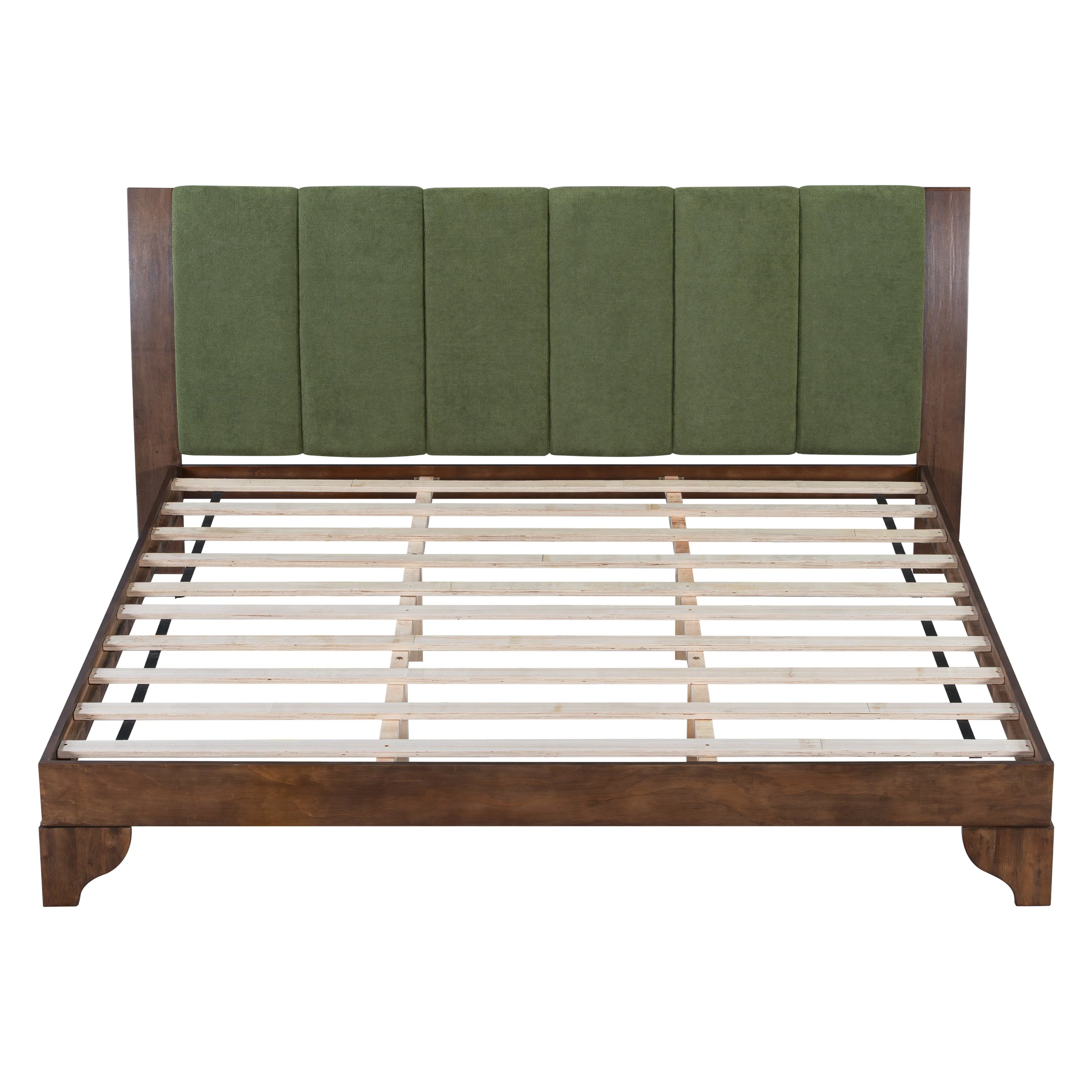Mid Century Modern Wood and Upholstered Bedframe