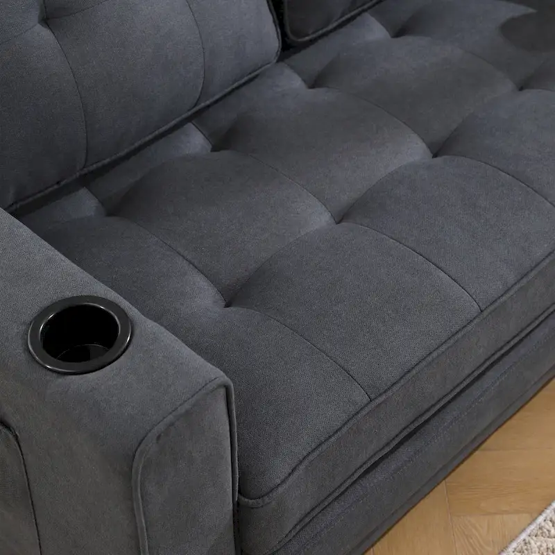Foldable Tufted Loveseat with Pull Out Bed and Side Pockets
