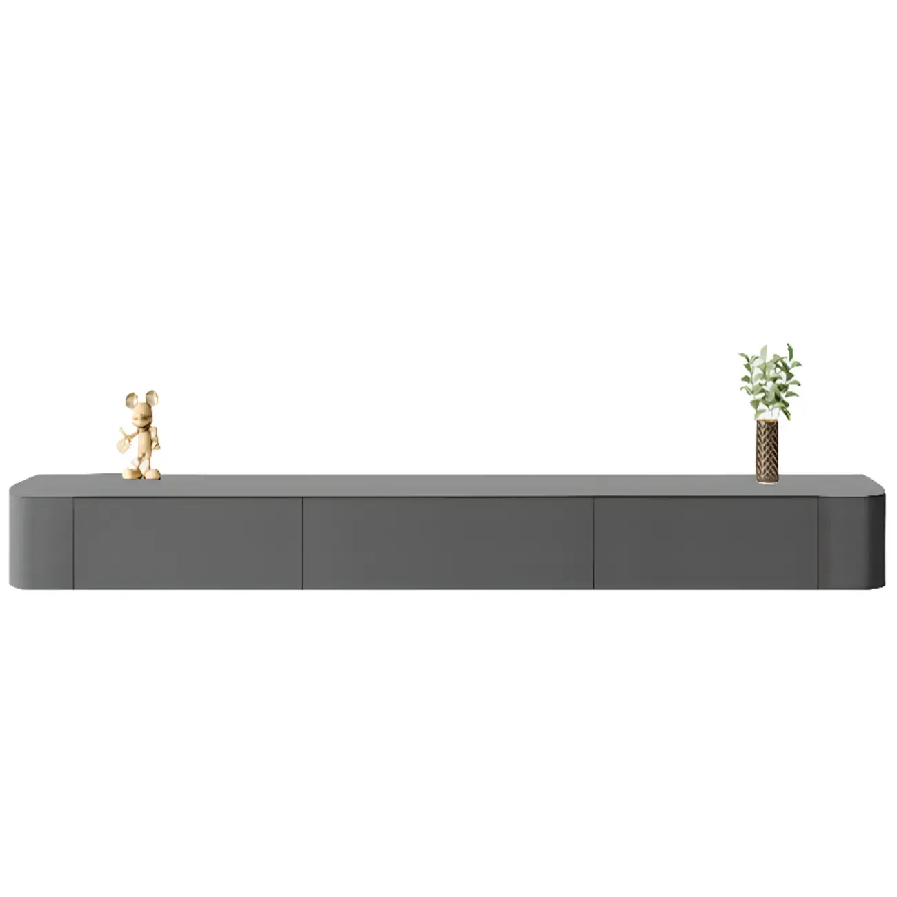 87 Grey Solid Wood Long Floating TV Stand with Drawers