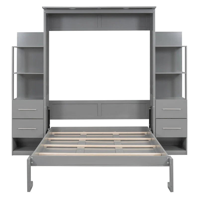 Murphy Bed Wall Bed with Shelves, Drawers and LED Lights