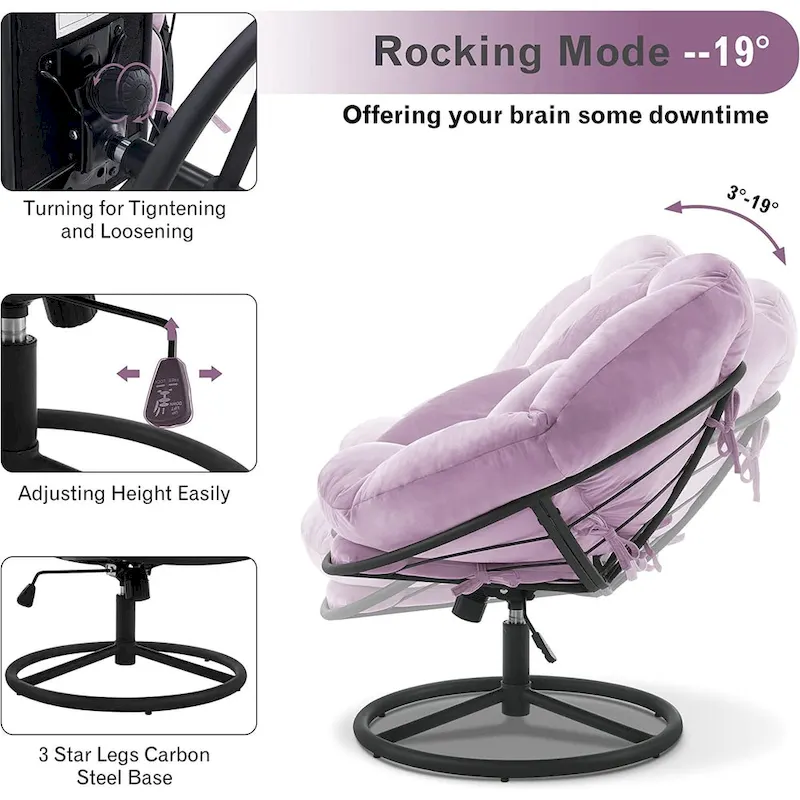 MCombo Gas Lift Swivel Papasan Chair with Height Adjustment, Velvet HQ405