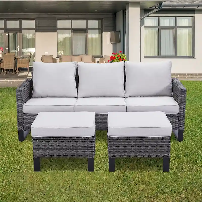 Gymojoy Outdoor Patio Wicker Sectional Sofa Set with Ottomans and Cushions