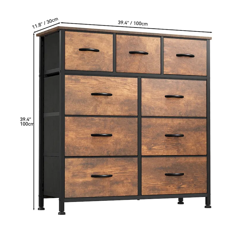 Moasis Rustic Wood-grain Badroom Dresser with Metal Frame, Wooden Top