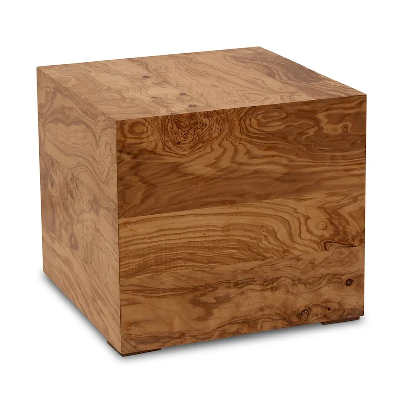 Macari Modern Natural Burl Wood Side Table - 18W x 18D x 16H