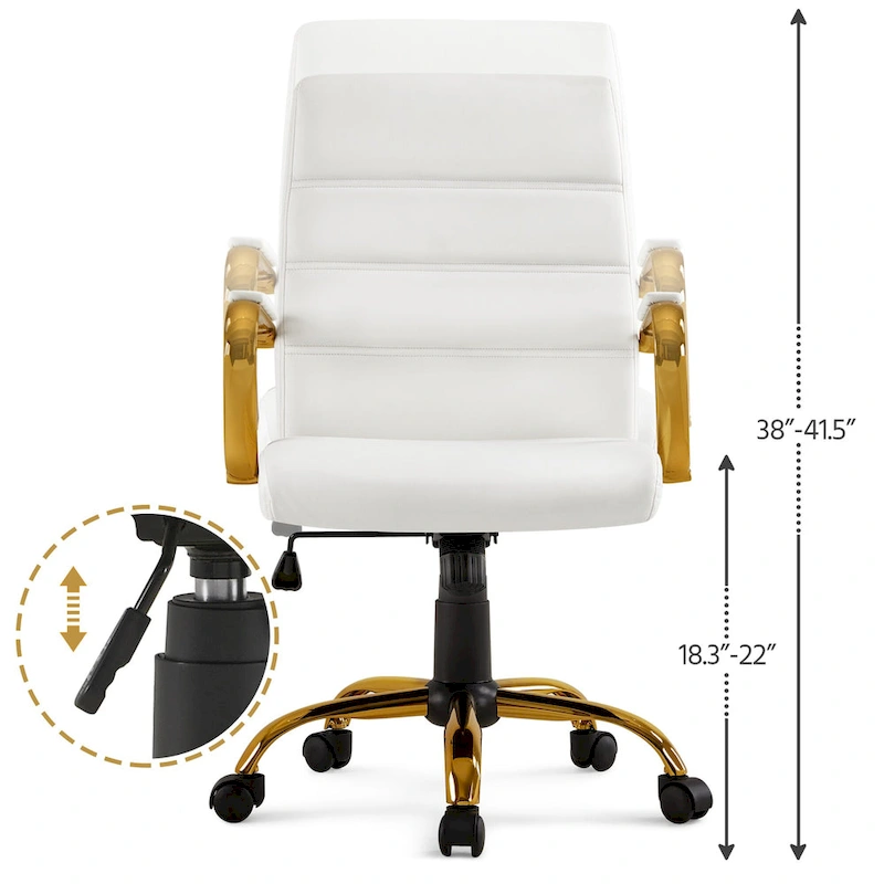 Yaheetech Mid-Back Office Chair with Gold Frame PU Leather Office Executive Chair, White - N/A