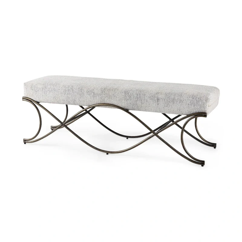 Ayla Gray Fabric Seat w/ Dark Nickel Metal Frame Bench