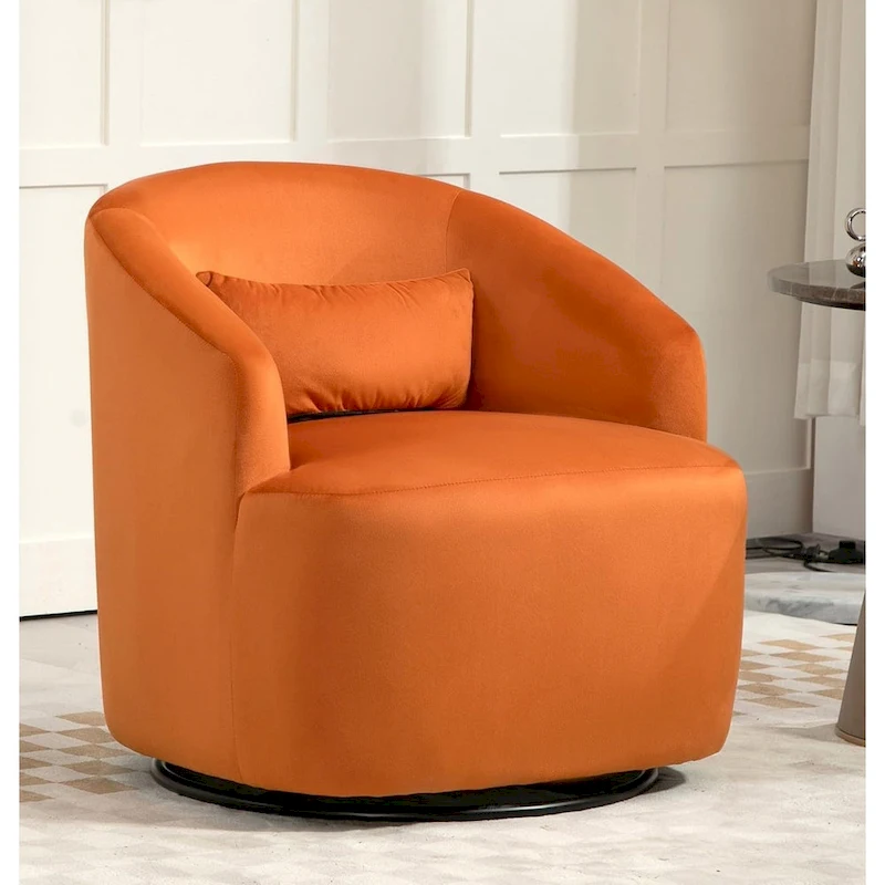 Accent Chair with Barrel-shaped Design and 360 Degree Swivel Feature