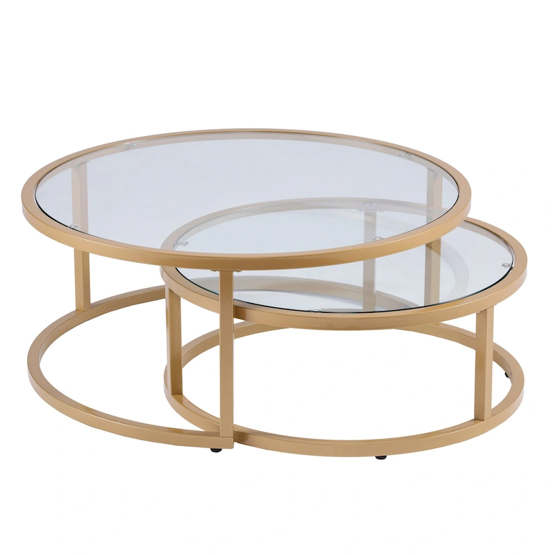 SEI Furniture Grant Round Gold Nesting Coffee Table - Set of 2