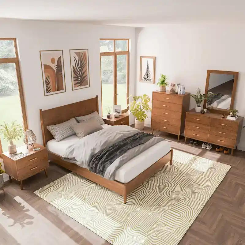 Furniture of America Beau Midcentury 6-Piece Walnut Queen Bedroom Set