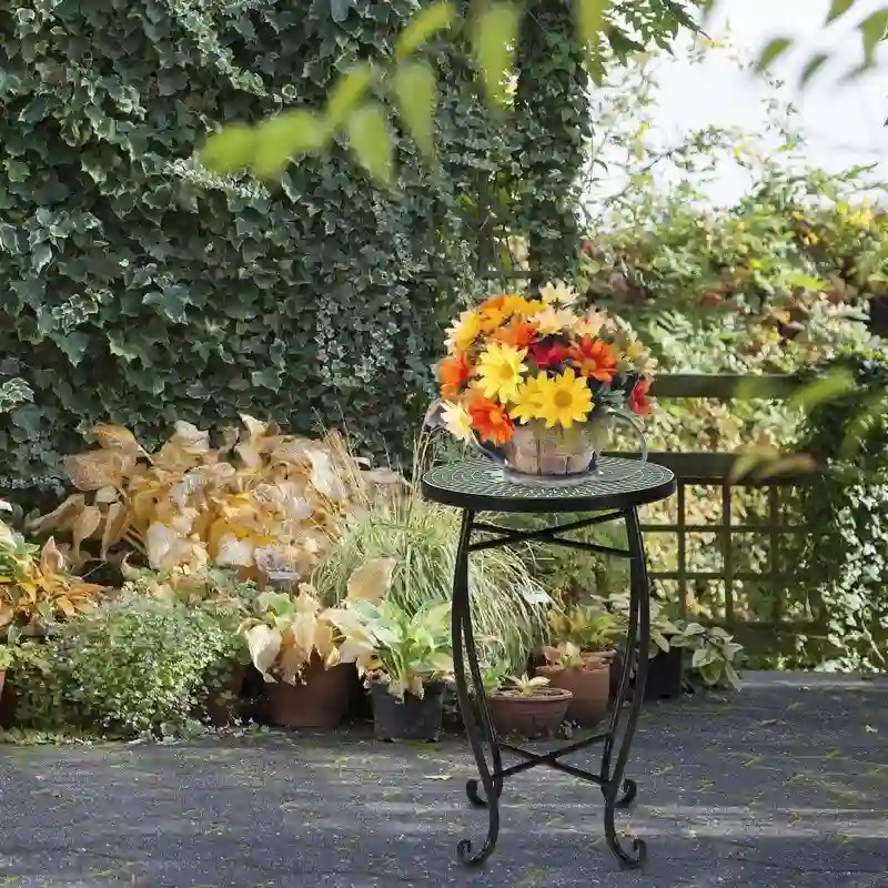 Mosaic Round Terrace Bistro Table Side Table With Coloured Glass