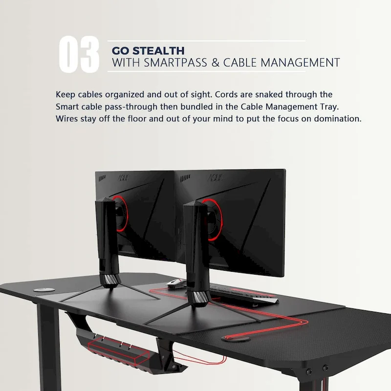 BOSSIN Ergonomic Gaming Desk T-Shaped Office PC Computer Desk with Full Desk Mouse Pad, Handle Rack, Cup Holder Headphone Hook