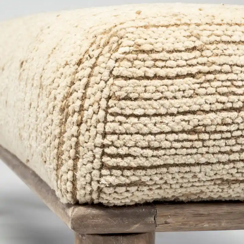 Alder II Cream Upholstered Seat w/ Wood Base Accent Bench - 55W x 16D x 18H