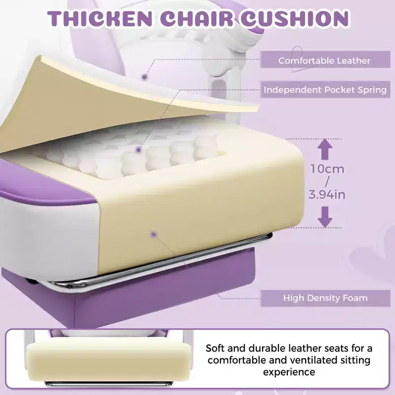 Hoffree Cute Pink Gaming Chair Girls Ergonomic Desk Chair with Footrest & Massage Lumbar