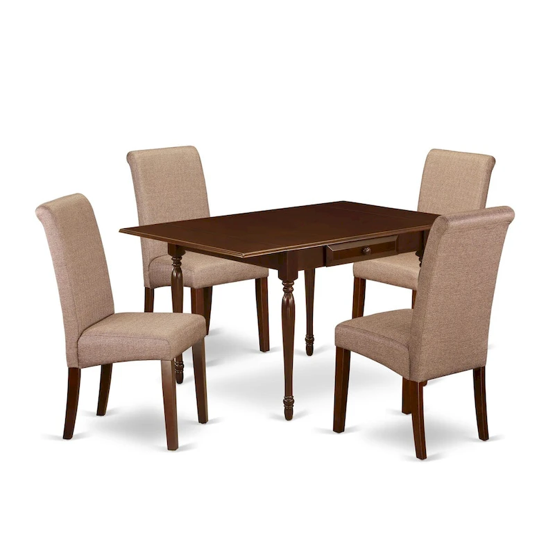 East West Furniture Dining Set Contains a Rectangle Dining Room Table with Dropleaf and Parson Chairs (Pieces Options)