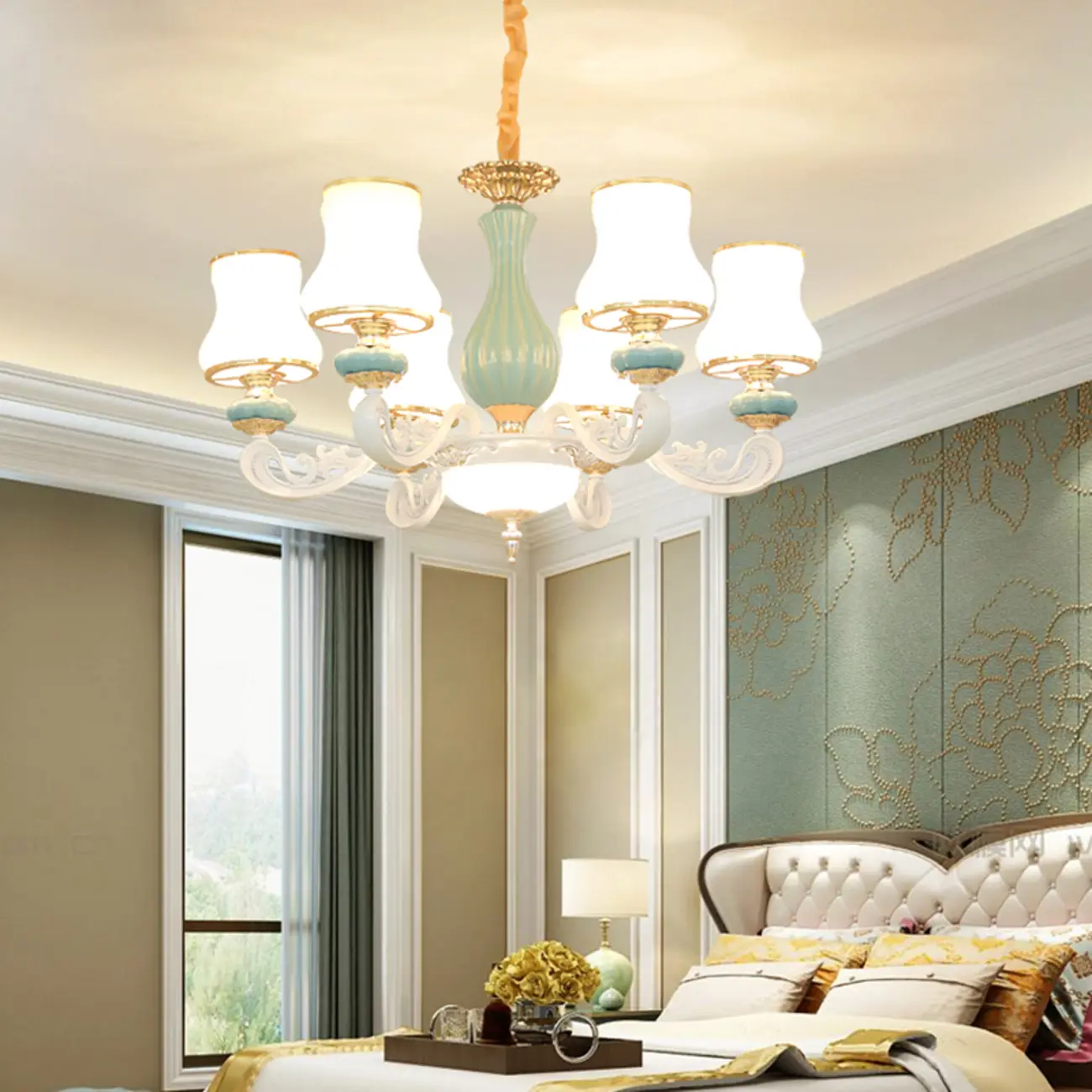 Vintage Elegant Adjustable Chandelier with Porcelain