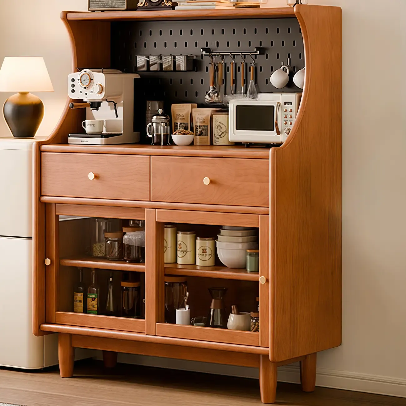 Lighting Cherry Wood 2-Drawer Open Storage Sideboard