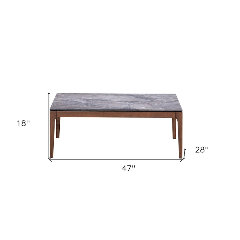 HomeRoots 47 Gray and Walnut Stone And Solid Wood Coffee Table - 47' X '18' X '28