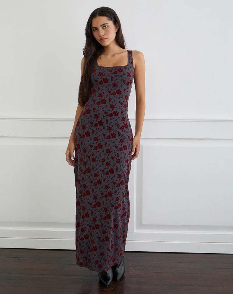 Sayidan Maxi Dress in Garden Floral Blue Grey
