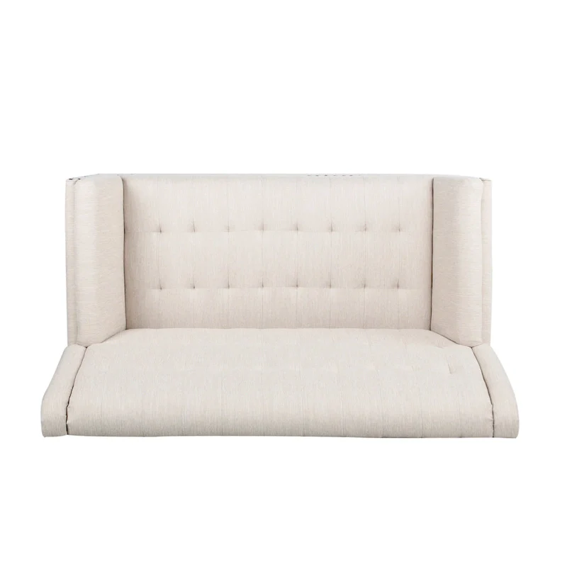 Mid-Century Modern Fabric Settee with Nailhead Trim