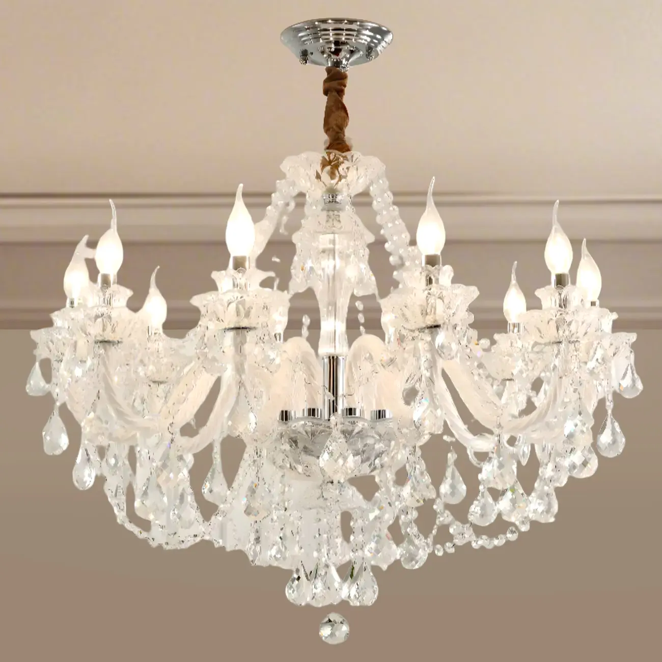 Sophisticated Clear Candelabra Shadeless Crystal Chandelier