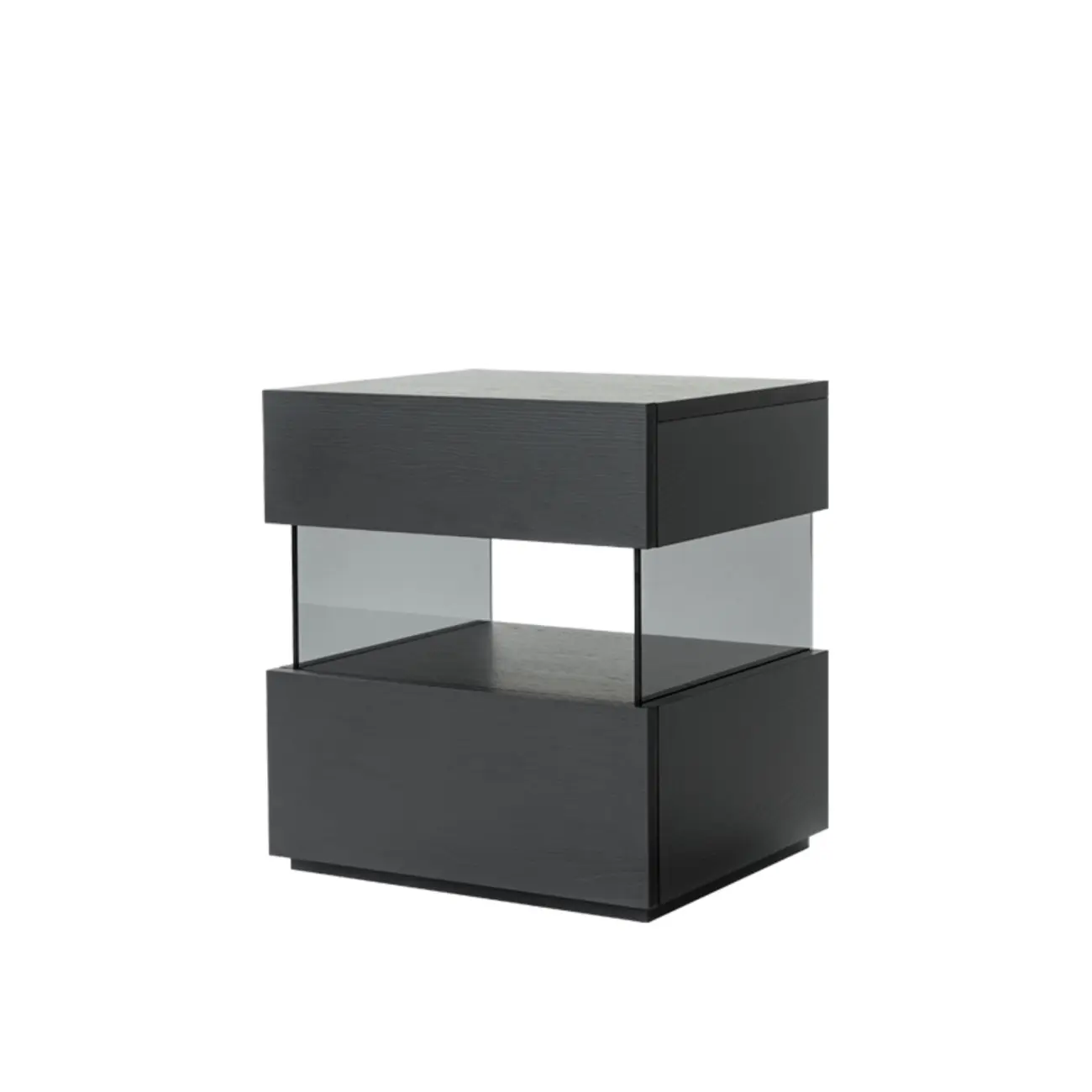 Modern Black Wood Low Drawer Storage Nightstand