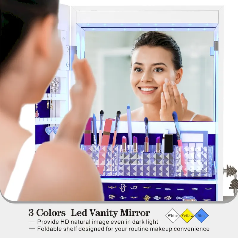 Swivel LED Jewelry Armoire with Lights - N/A