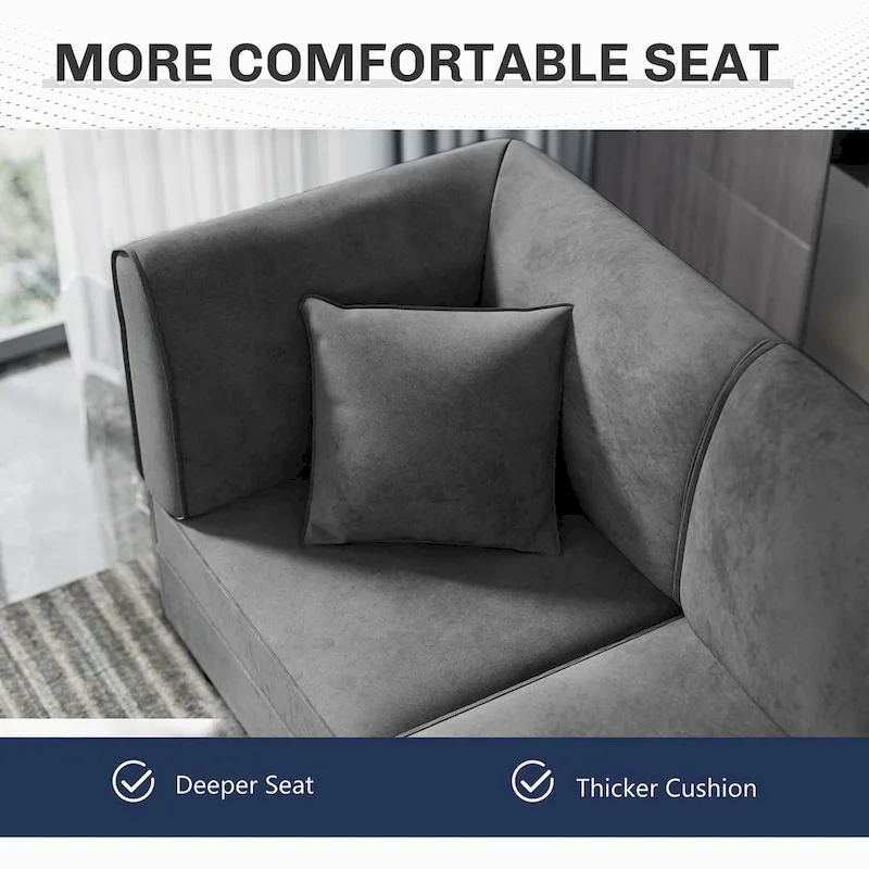 Futzca Sectional Couch Modular Sofa, 116 Velvet L-Shaped Couch Sofa