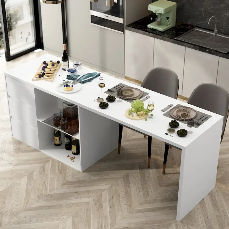Island Kitchen Table Ding Table with Storage and Dining Function - 82.7W