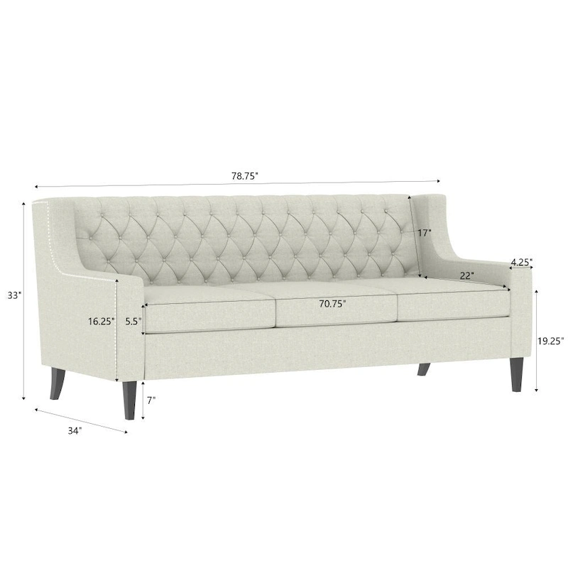 Mid Century Modern Button Tufted Backrest Foam Couches