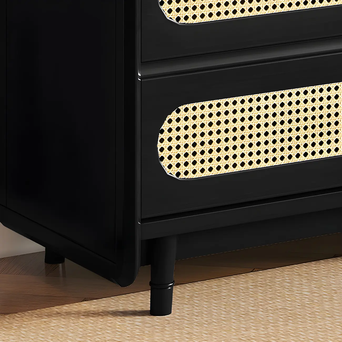 Brown Wood Rattan Front Accent Chest with Multi-Drawer