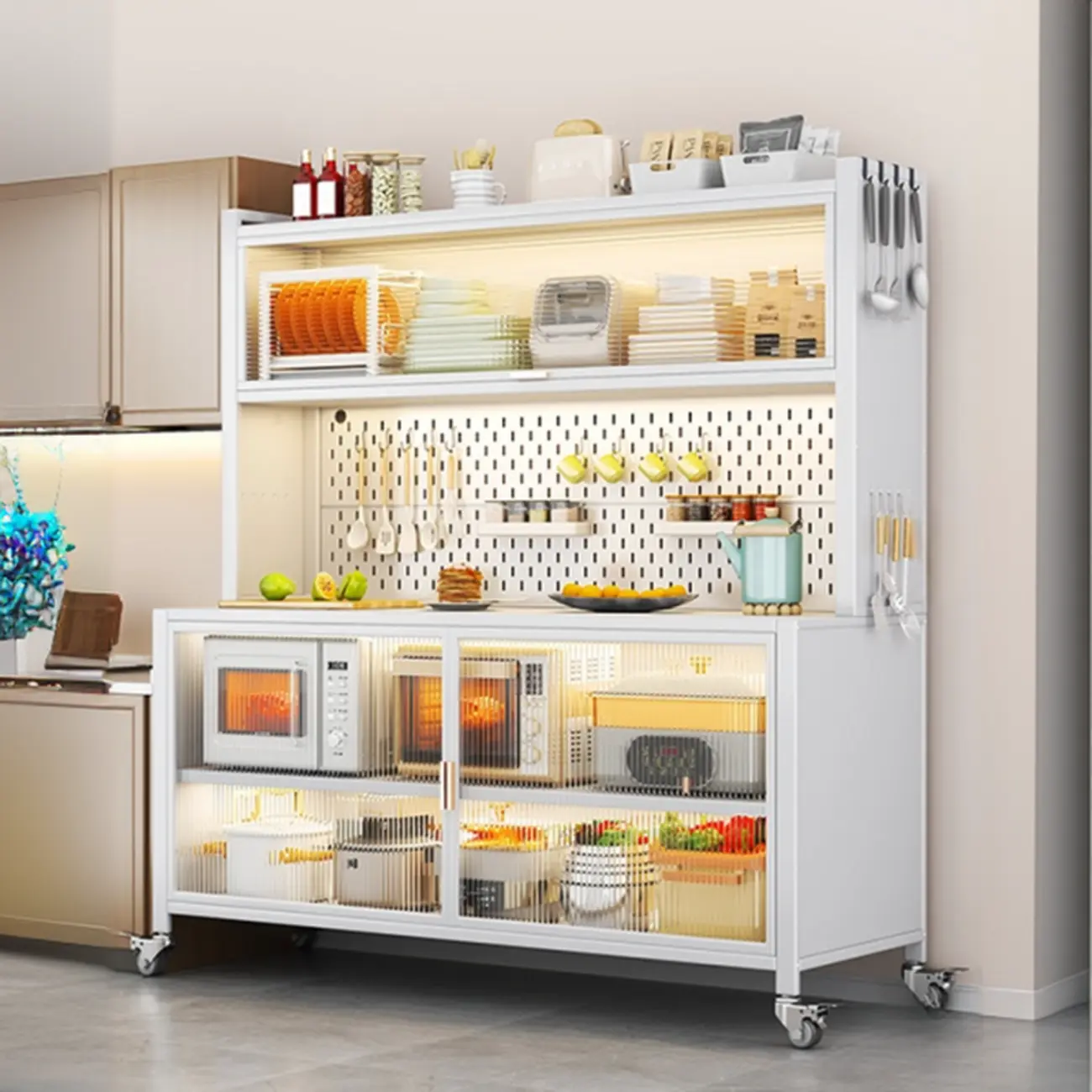 Modern Metal Adjustable Shelving Narrow Sideboard