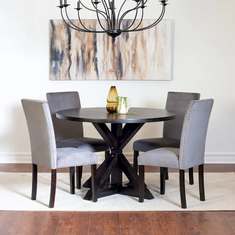 5-Piece Compact Dining Table and Chairs Set Modern Dining Table and Chairs Set with Chrome Nailhead Trim Chairs for Kitchen